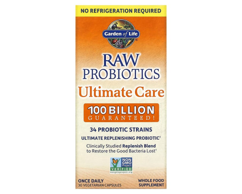 Garden of Life, Raw Probiotics Ultimate Care, 30 вегетарианских капсул Garden of Life, Raw Probiotics Ultimate Care, 30 вегетарианских капсул
