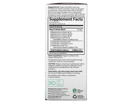 Garden of Life, Baby, Probiotic, 4 Billion CFU, 1.9 fl oz ( 56 ml) Garden of Life, Baby, Probiotic, 4 Billion CFU, 1.9 fl oz ( 56 ml)