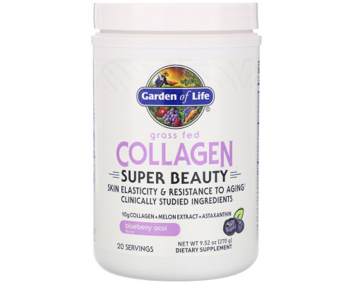 Garden of Life, Super Beauty, экологически чистый коллаген, черника и асаи, 270 г (9,52 унции) Garden of Life, Super Beauty, экологически чистый коллаген, черника и асаи, 270 г (9,52 унции)