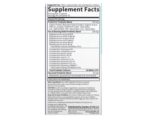 Garden of Life, Probiotics Gas & Bloating, 50 Billion, 30 Vegetarian Capsules Garden of Life, Probiotics Gas & Bloating, 50 Billion, 30 Vegetarian Capsules