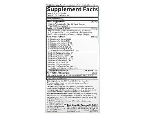 Garden of Life, Probiotics Calm, 50 Billion, 30 Vegetarian Capsules Garden of Life, Probiotics Calm, 50 Billion, 30 Vegetarian Capsules