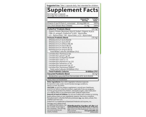 Garden of Life, Probiotics Immune, 50 Billion, 30 Vegetarian Capsules Garden of Life, Probiotics Immune, 50 Billion, 30 Vegetarian Capsules
