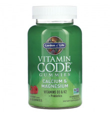 Кальций Garden of Life, Vitamin Code, жевательные таблетки с кальцием и магнием, малина, 60 жевательных таблеток