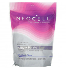 Neocell, Beauty Bursts, изысканный коллаген, мягкие жевательные таблетки, супер фруктовый пунш, 60 мягких жевательных таблеток