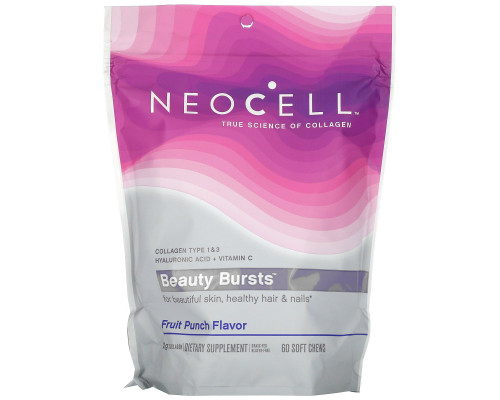 Neocell, Beauty Bursts, изысканный коллаген, мягкие жевательные таблетки, супер фруктовый пунш, 60 мягких жевательных таблеток Neocell, Beauty Bursts, изысканный коллаген, мягкие жевательные таблетки, супер фруктовый пунш, 60 мягких жевательных таблеток