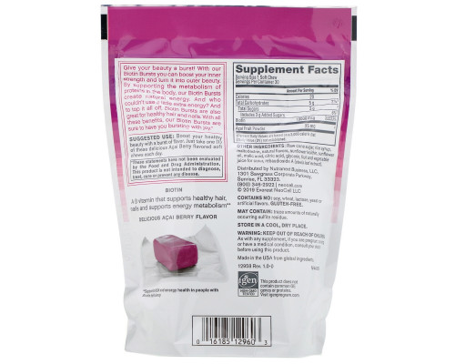 Neocell, Biotin Bursts, Бразильские ягоды асаи, 30 мягких жевательных конфет Neocell, Biotin Bursts, Бразильские ягоды асаи, 30 мягких жевательных конфет