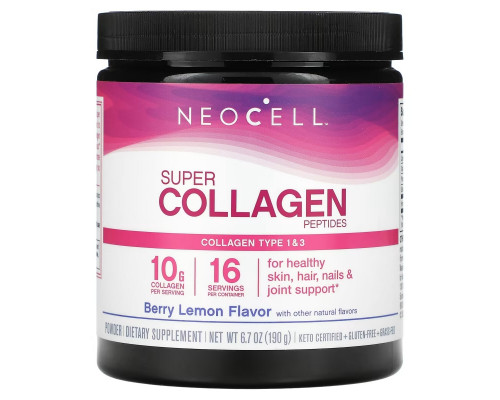 NeoCell, Super Collagen Peptides, Type 1 & 3, Berry Lemon, 6.7 oz (190 g) NeoCell, Super Collagen Peptides, Type 1 & 3, Berry Lemon, 6.7 oz (190 g)