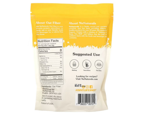 NuNaturals NuGrains Премиальные зерна овсяные волокна 1 фунт (454 г) NuNaturals NuGrains Премиальные зерна овсяные волокна 1 фунт (454 г)