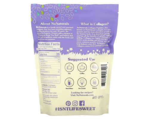 NuNaturals, Пептиды коллагена, 397 г NuNaturals, Пептиды коллагена, 397 г