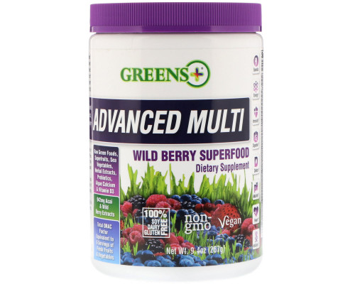 Greens Plus Расширенный мультивитаминный комплекс с лесными ягодами 9,4 унции порошка Greens Plus Расширенный мультивитаминный комплекс с лесными ягодами 9,4 унции порошка
