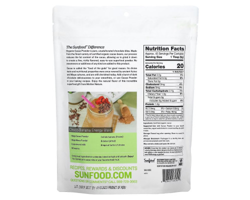 Sunfood, Organic Cacao Powder, 8 oz (227 g) Sunfood, Organic Cacao Powder, 8 oz (227 g)
