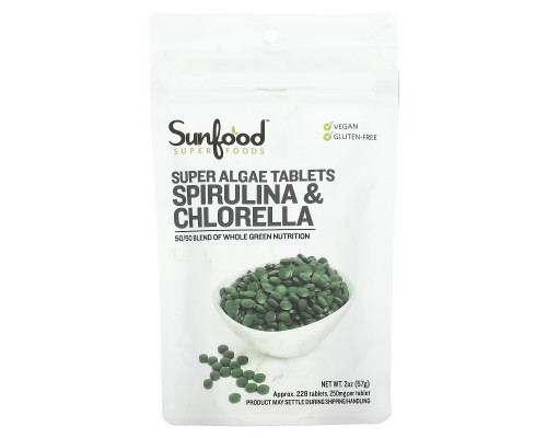 Sunfood Spirulina & Chlorella Super Algae Tablets 250 mg 225 Tablets Sunfood Spirulina & Chlorella Super Algae Tablets 250 mg 225 Tablets