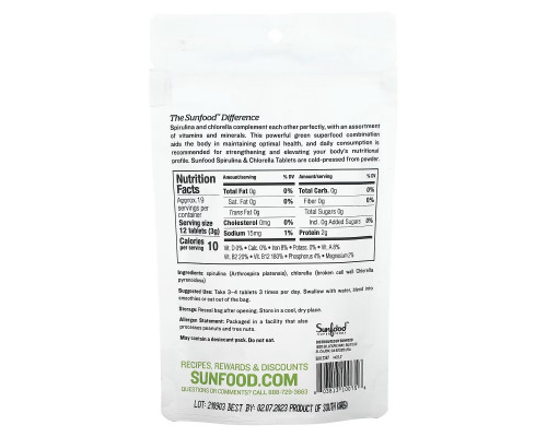 Sunfood Spirulina & Chlorella Super Algae Tablets 250 mg 225 Tablets Sunfood Spirulina & Chlorella Super Algae Tablets 250 mg 225 Tablets