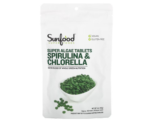 Sunfood, Spirulina & Chlorella, Super Algae Tablets, 250 mg, 456 Tablets Sunfood, Spirulina & Chlorella, Super Algae Tablets, 250 mg, 456 Tablets