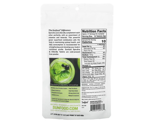 Sunfood, Spirulina & Chlorella, Super Algae Tablets, 250 mg, 456 Tablets Sunfood, Spirulina & Chlorella, Super Algae Tablets, 250 mg, 456 Tablets