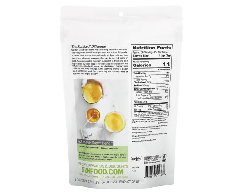 Sunfood, Organic Golden Milk Super Blend Powder, 6 oz (168 g) Sunfood, Organic Golden Milk Super Blend Powder, 6 oz (168 g)