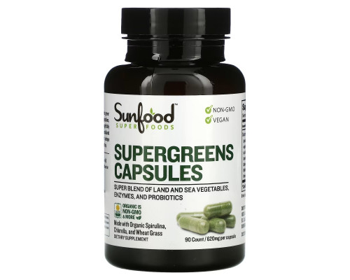 Sunfood, Supergreens Capsules, 620 mg, 90 Capsules Sunfood, Supergreens Capsules, 620 mg, 90 Capsules
