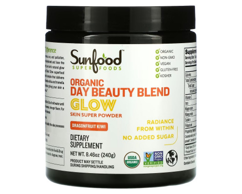 Sunfood, Organic Day Beauty Blend, Glow, Dragonfruit Kiwi, 8.46 oz (240 g)