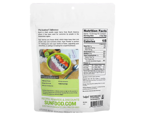 Sunfood Порошок из амазонских ягод асаи 8 унций (227 г) Sunfood Порошок из амазонских ягод асаи 8 унций (227 г)