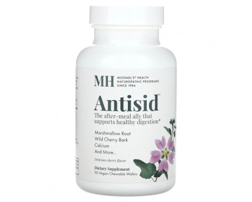 Для пищеварительной системы Michael's Naturopathic, Antisid, вишня`` 90 веганских жевательных вафель Для пищеварительной системы Michael's Naturopathic, Antisid, вишня`` 90 веганских жевательных вафель