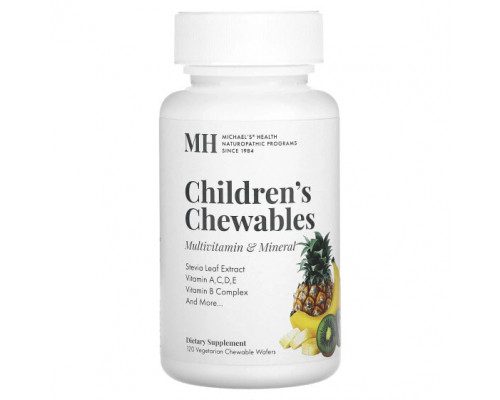 Витаминно-минеральные комплексы Michael's Naturopathic, Детские жевательные таблетки, мультивитамины и минералы, 120 вегетарианских жевательных вафель Витаминно-минеральные комплексы Michael's Naturopathic, Детские жевательные таблетки, мультивитамины и минералы, 120 вегетарианских жевательных вафель