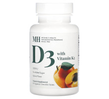 Michael's Naturopathic, Витамин D3, с витамином K2, натуральным абрикосовым вкусом, 5000 ИЕ, 90 жевательных таблеток