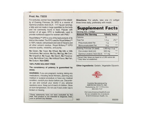 American Health, Royal Brittany, масло примулы вечерней (EPO), 1300 мг, 2 флакона, 120 желатиновых капсул в каждом флаконе American Health, Royal Brittany, масло примулы вечерней (EPO), 1300 мг, 2 флакона, 120 желатиновых капсул в каждом флаконе