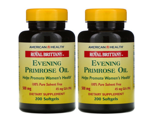 American Health, Масло вечерней примулы Royal Brittany, 500 мг, 2 бутылочки по 200 мягких капсул American Health, Масло вечерней примулы Royal Brittany, 500 мг, 2 бутылочки по 200 мягких капсул