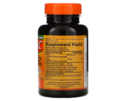 American Health, Ester-C с цитрусовым биофлавоноидом, 500 мг, 120 капсул