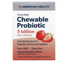 American Health, Once Daily Chewable Probiotic, Natural Strawberry, 5 Billion CFU, 30 Chewable Tablets