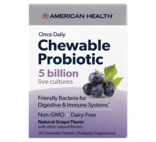American Health, Once Daily Chewable Probiotic, Natural Grape , 5 Billion CFU, 30 Chewable Tablets