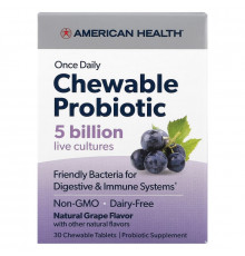 American Health, Once Daily Chewable Probiotic, Natural Grape , 5 Billion CFU, 30 Chewable Tablets