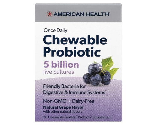 American Health, Once Daily Chewable Probiotic, Natural Grape , 5 Billion CFU, 30 Chewable Tablets American Health, Once Daily Chewable Probiotic, Natural Grape , 5 Billion CFU, 30 Chewable Tablets
