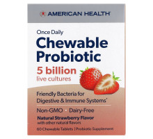 American Health, Once Daily Chewable Probiotic, Natural Strawberry, 5 Billion CFU, 60 Chewable Tablets