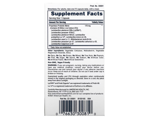 American Health, Daily Care Probiotic Complex, 60 Vegan Capsules American Health, Daily Care Probiotic Complex, 60 Vegan Capsules