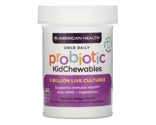 American Health, Probiotic KidChewables, Natural Grape Flavor, 5 Billion Live Culture, 30 Chewable Tablets American Health, Probiotic KidChewables, Natural Grape Flavor, 5 Billion Live Culture, 30 Chewable Tablets