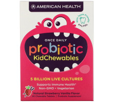 American Health, Probiotic KidChewables, Natural Strawberry Vanilla Flavor, 5 Billion Live Cultures , 30 Chewable Tablets
