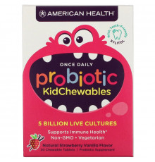 American Health, Probiotic KidChewables, Natural Strawberry Vanilla Flavor, 5 Billion Live Cultures , 30 Chewable Tablets