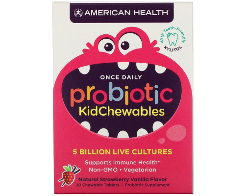 American Health, Probiotic KidChewables, Natural Strawberry Vanilla Flavor, 5 Billion Live Cultures , 30 Chewable Tablets American Health, Probiotic KidChewables, Natural Strawberry Vanilla Flavor, 5 Billion Live Cultures , 30 Chewable Tablets