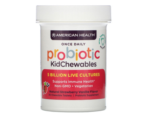 American Health, Probiotic KidChewables, Natural Strawberry Vanilla Flavor, 5 Billion Live Cultures , 30 Chewable Tablets American Health, Probiotic KidChewables, Natural Strawberry Vanilla Flavor, 5 Billion Live Cultures , 30 Chewable Tablets