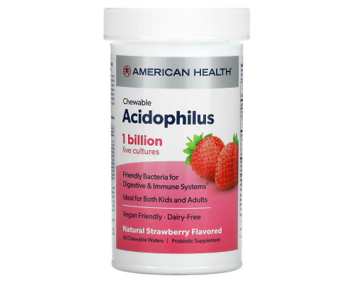 American Health, Chewable Acidophilus, Natural Strawberry, 60 Chewable Wafers American Health, Chewable Acidophilus, Natural Strawberry, 60 Chewable Wafers