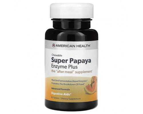 Для пищеварительной системы American Health, Super Papaya Enzyme Plus, папайя, 90 таблеток Для пищеварительной системы American Health, Super Papaya Enzyme Plus, папайя, 90 таблеток