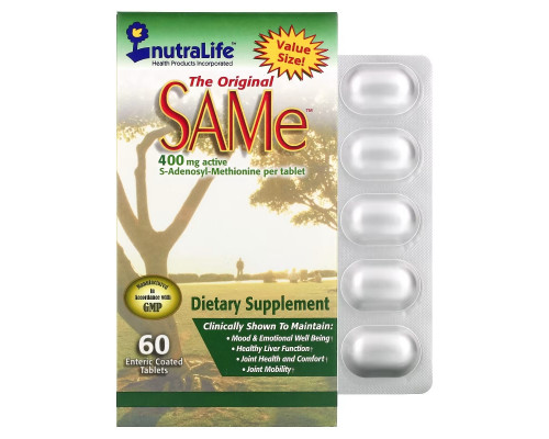 NutraLife, The Original SAMe (S-Adenosyl-L-Methionine) , 400 mg, 60 Enteric Coated Caplets NutraLife, The Original SAMe (S-Adenosyl-L-Methionine) , 400 mg, 60 Enteric Coated Caplets