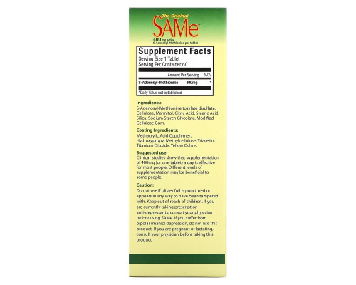 NutraLife, The Original SAMe (S-Adenosyl-L-Methionine) , 400 mg, 60 Enteric Coated Caplets NutraLife, The Original SAMe (S-Adenosyl-L-Methionine) , 400 mg, 60 Enteric Coated Caplets