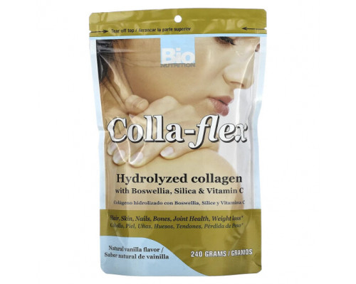 Для мышц и суставов Bio Nutrition, Colla-Flex, гидролизованный коллаген с босвеллией, диоксидом кремния и витамином C, натуральная ваниль, 240 г Для мышц и суставов Bio Nutrition, Colla-Flex, гидролизованный коллаген с босвеллией, диоксидом кремния и витамином C, натуральная ваниль, 240 г