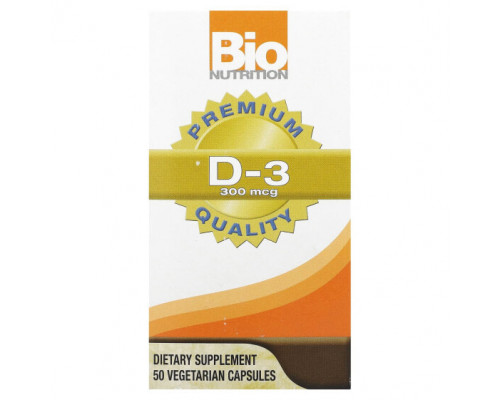 Витамин D Bio Nutrition, D-3, 300 мкг, 50 вегетарианских капсул Витамин D Bio Nutrition, D-3, 300 мкг, 50 вегетарианских капсул