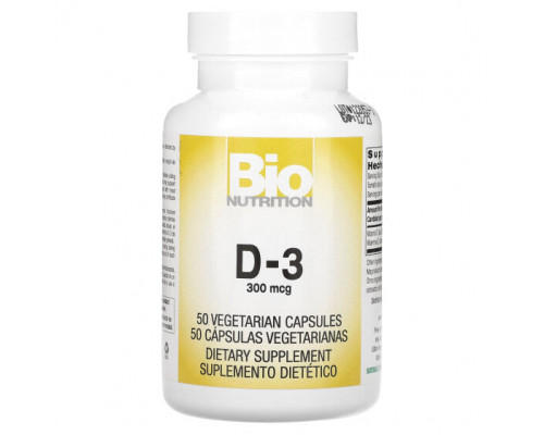 Витамин D Bio Nutrition, D-3, 300 мкг, 50 вегетарианских капсул Витамин D Bio Nutrition, D-3, 300 мкг, 50 вегетарианских капсул
