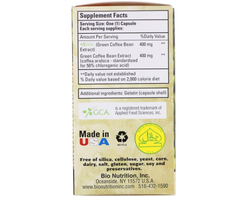 Bio Nutrition, Чистый зеленый кофе в зернах, 800 мг, 50 капсул Bio Nutrition, Чистый зеленый кофе в зернах, 800 мг, 50 капсул