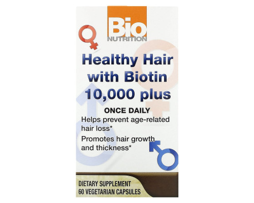 Bio Nutrition Healthy Hair с биотином 10000 Plus 60 растительных капсул Bio Nutrition Healthy Hair с биотином 10000 Plus 60 растительных капсул