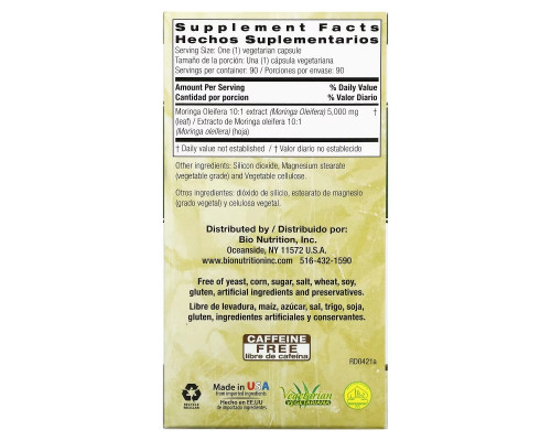 Bio Nutrition, Moringa 5,000, 90 Vegetable Capsules Bio Nutrition, Moringa 5,000, 90 Vegetable Capsules
